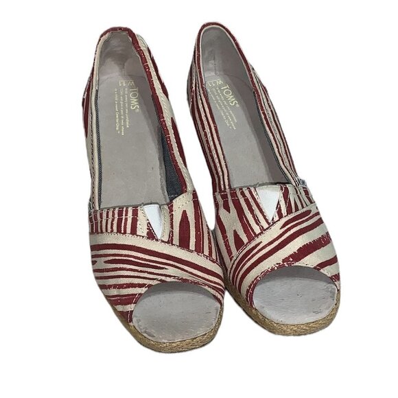 Toms Canvas Espadrille Peep Toe Wedges Size W11 - Picture 2 of 7